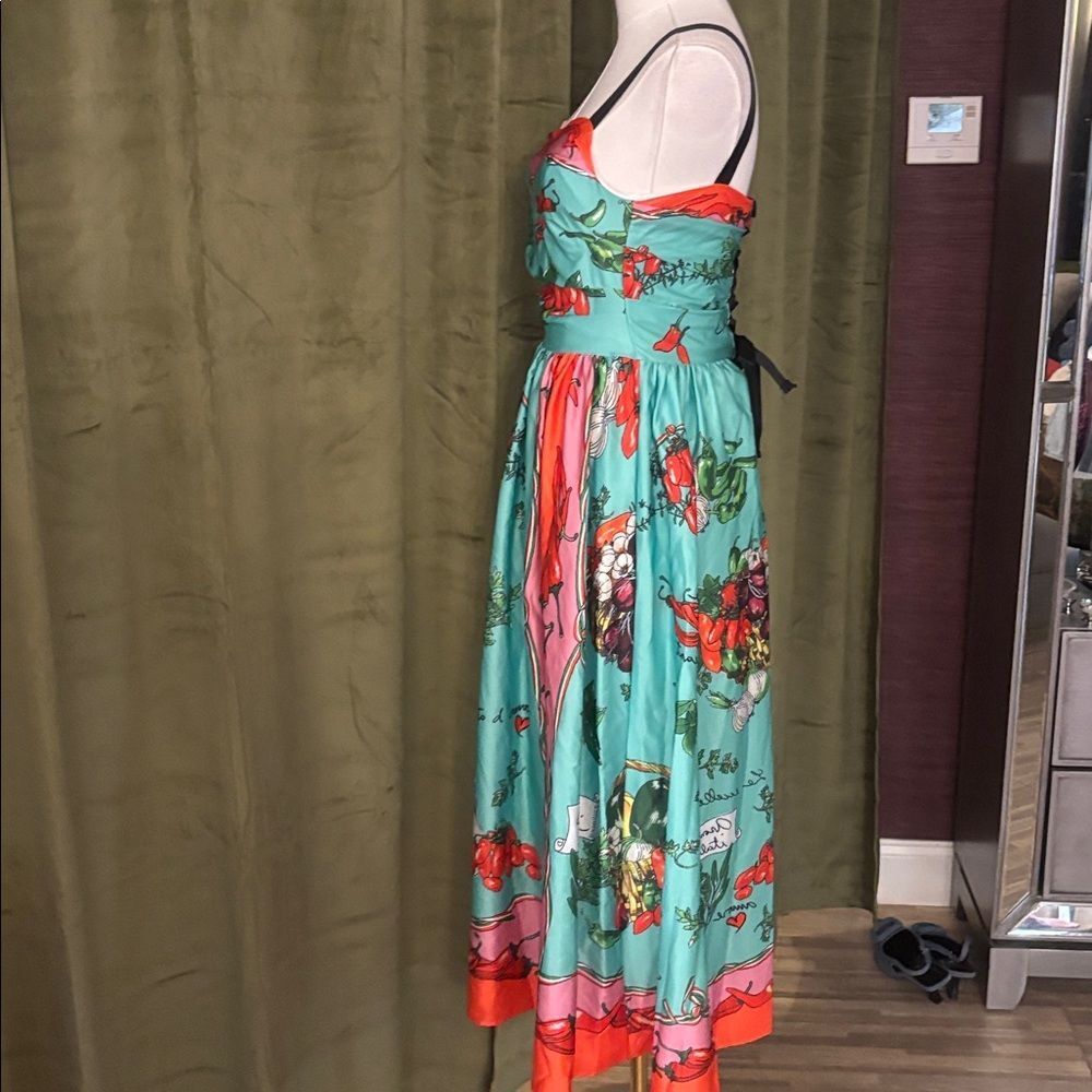 Dolce & Gabbana Turquoise Floral Print Maxi dress with Orange & Pink Accents - Picture 10 of 15
